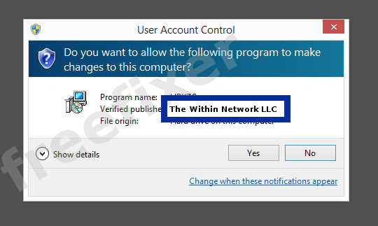 Screenshot where The Within Network LLC appears as the verified publisher in the UAC dialog